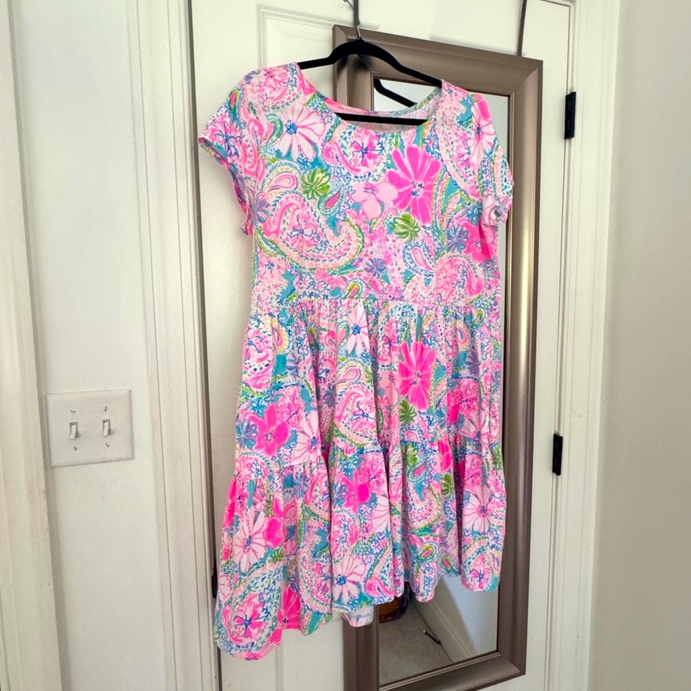 Lilly Pulitzer Pink and Blue Sundress Casual Crew Neck